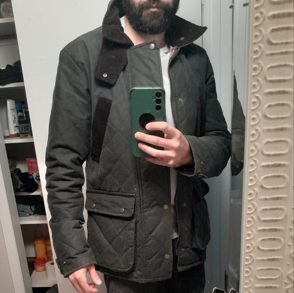 Green Military Field Jacket with Corduroy Trim - Picture 3 of 4